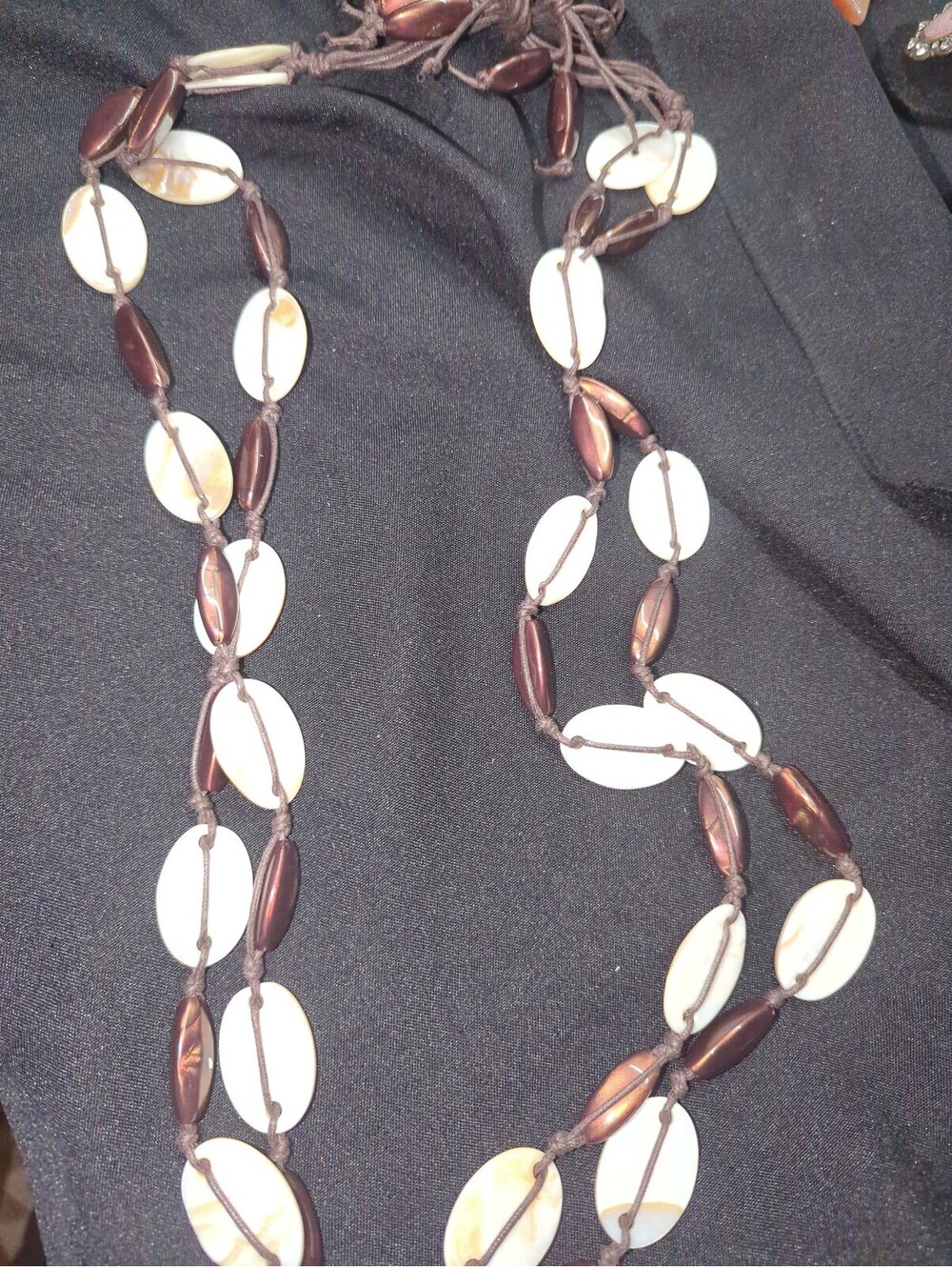 Handcrafted Brown and White Shell Beaded Belt with Adjustable Cord